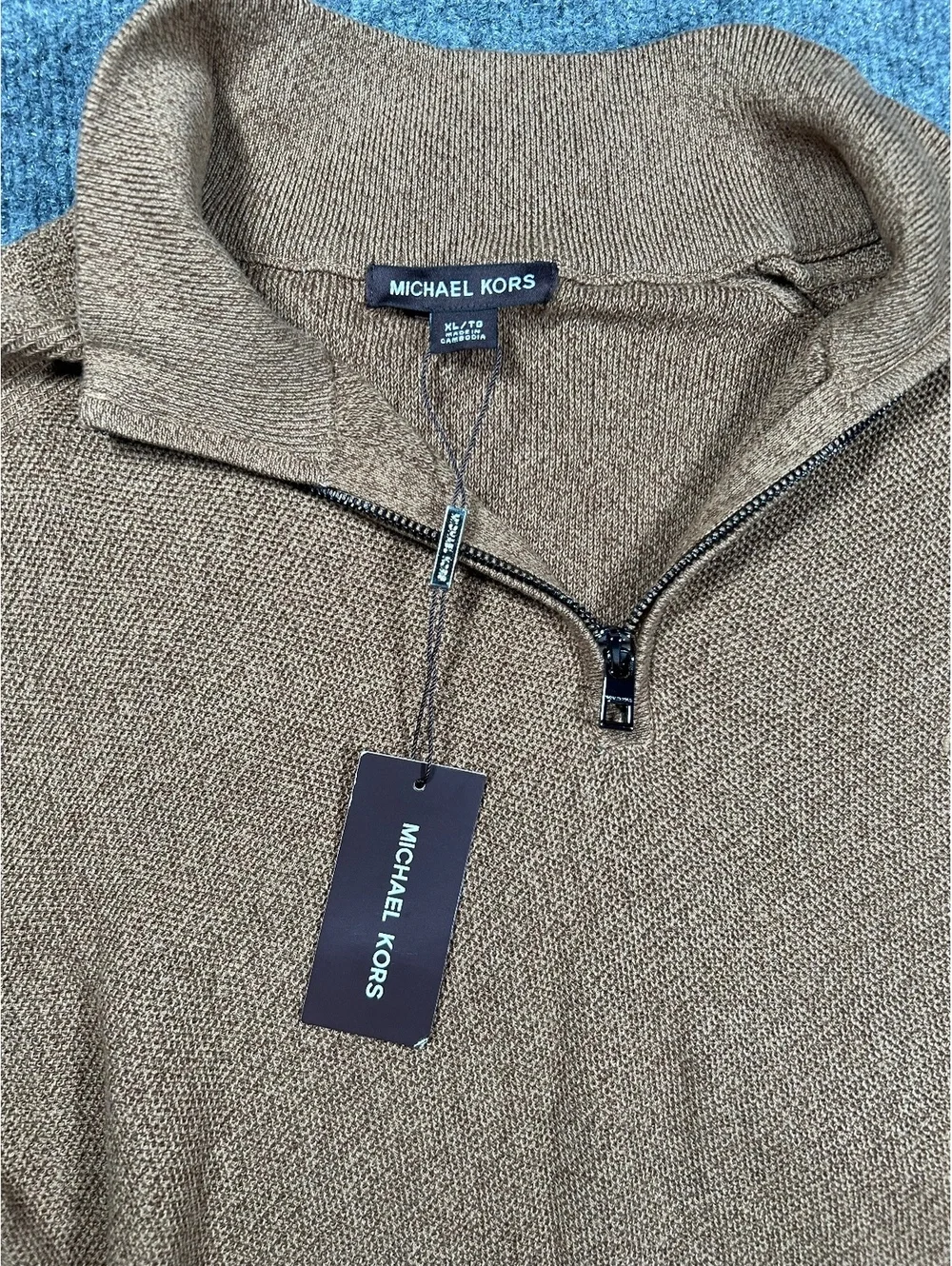 Michael Kors Men's Brown Quarter-Zip Sweater Size Large